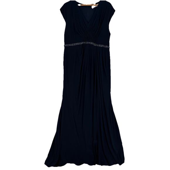 Ieena Mac Duggal Blue Faux Wrap V Neck Cap Sleeve Beaded Gown Size 14 Read - Picture 2 of 14